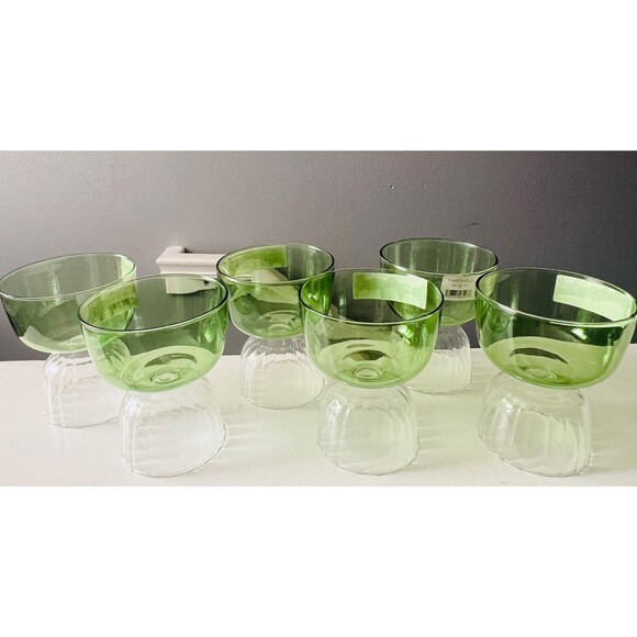 Threshold Green Cocktail Glasses Set of 6 Modern Barware Dessert Bowls - Picture 4 of 8